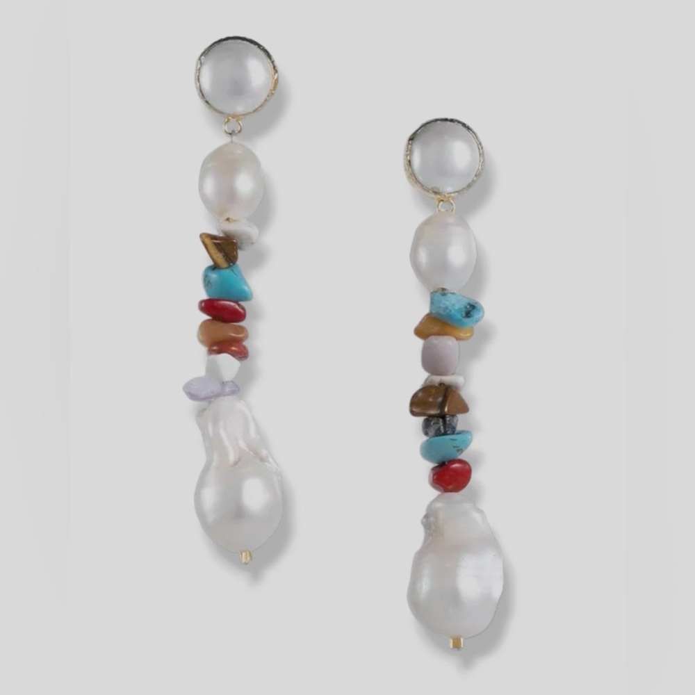 Dannijo Women's White Petal Mixed Stone Drop Earrings Multicolored Gem Accents